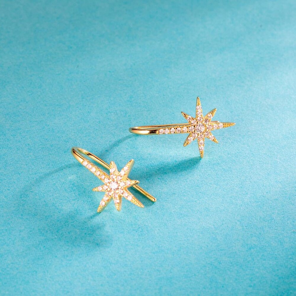 Solid 925 Sterling Silver Sparkling Star Drop Ear… - image 4